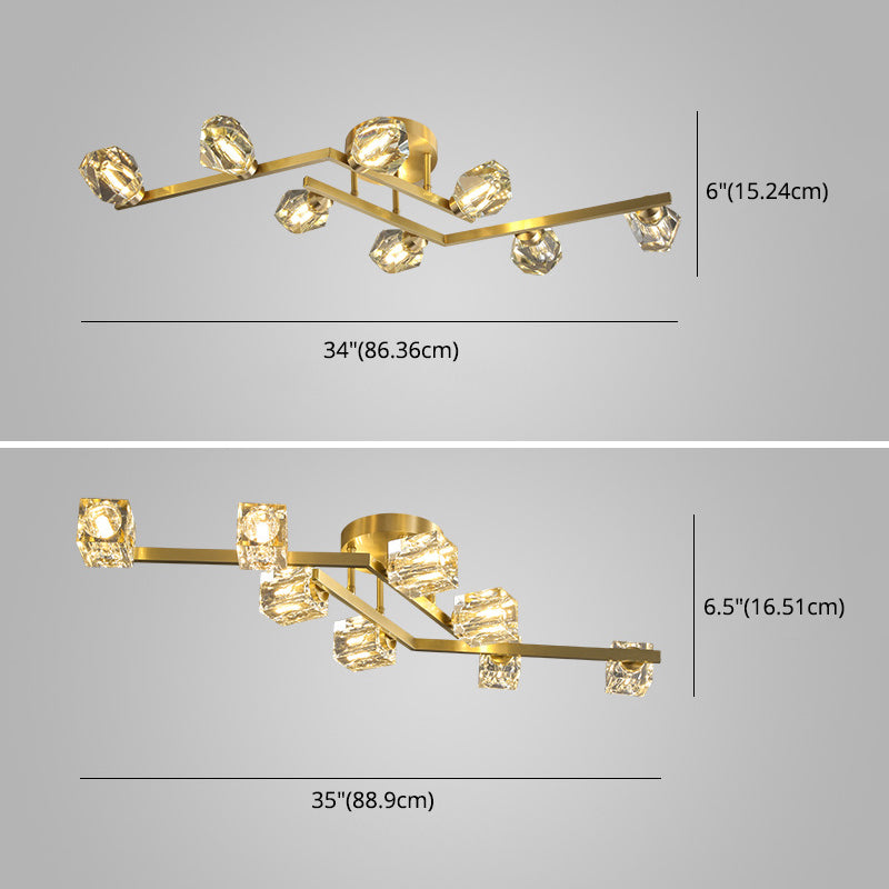 Modern Luxury Style LED Semi Flush Mount Polished Brass Indooe Ceiling Light with Crystal Shade