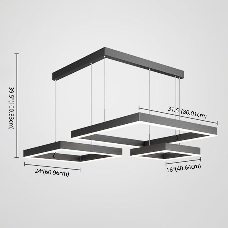 Modern Squared Ceiling Pendant Light Metal 3 Lights Pendant Lights