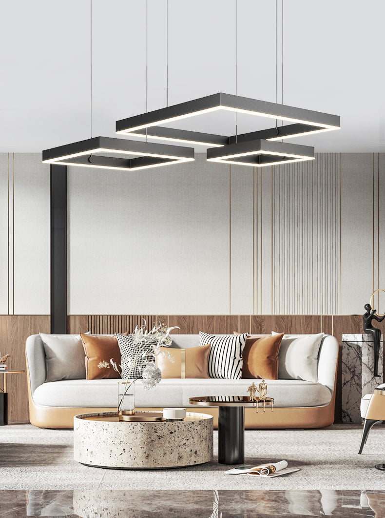Modern Squared Ceiling Pendant Light Metal 3 Lights Pendant Lights