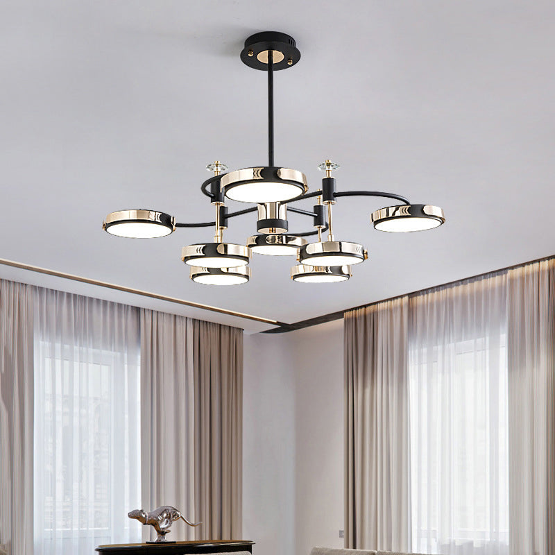 Postmoderne ronde kroonluchter metalen slaapkamer led suspensie licht in zwart-goud