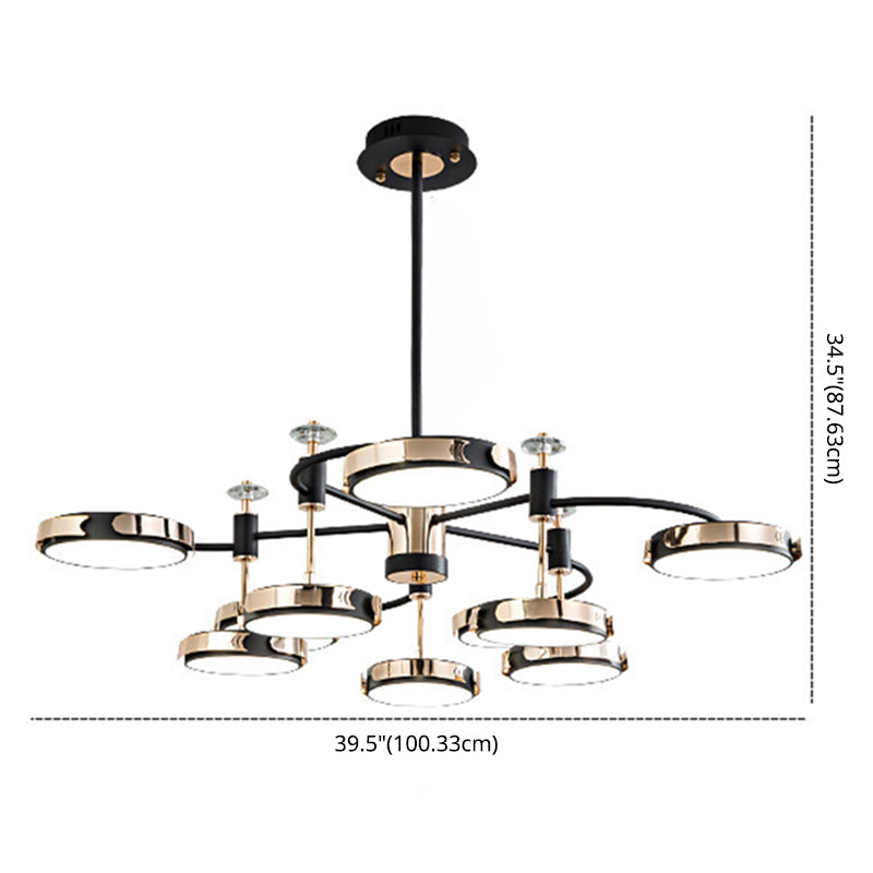 Postmoderne ronde kroonluchter metalen slaapkamer led suspensie licht in zwart-goud