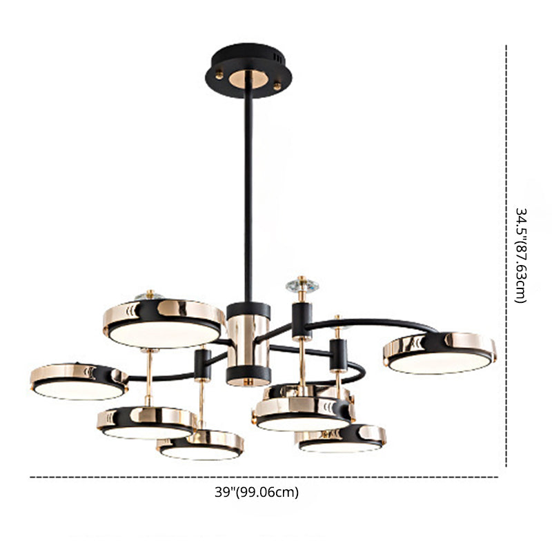 Postmoderne ronde kroonluchter metalen slaapkamer led suspensie licht in zwart-goud