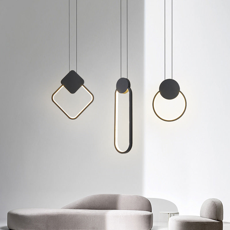 Modern Minimalist Style Cord Hung Hanging Pendant Lights Metal Pendant Light in Black Finish