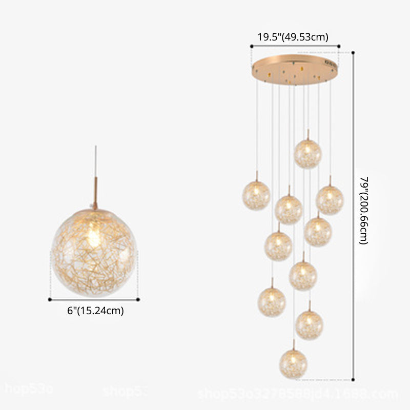 Globe Multi Light Pendant Mid-Century Modern Creativity Glass Hanging Pendant Lights for Duplex Stairs