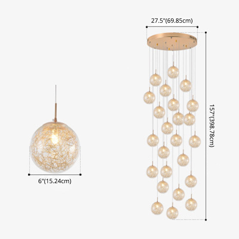 Globe Multi Light Pendant Mid-Century Modern Creativity Glass Hanging Pendant Lights for Duplex Stairs