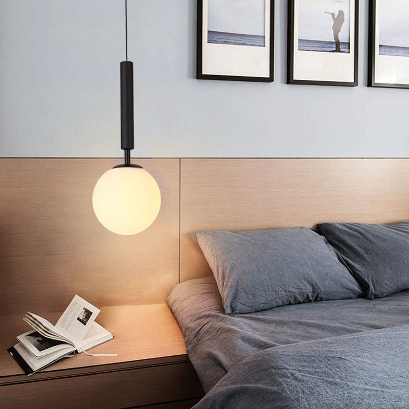 1 Light Spherical Pendant Light Modern Hand-Blown White Glass Shade Hanging Lamp for Living Room