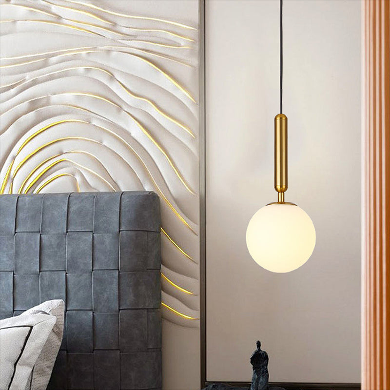 1 Light Spherical Pendant Light Modern Hand-Blown White Glass Shade Hanging Lamp for Living Room
