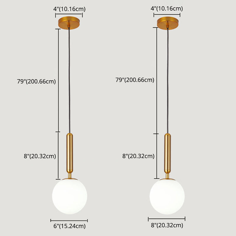 1 Light Spherical Pendant Light Modern Hand-Blown White Glass Shade Hanging Lamp for Living Room