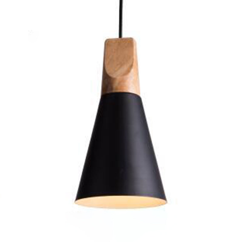 Metal Tapered Hanging Light Nordic Style 1 Light Restaurant Ceiling Pendant Lamp with Wooden Top