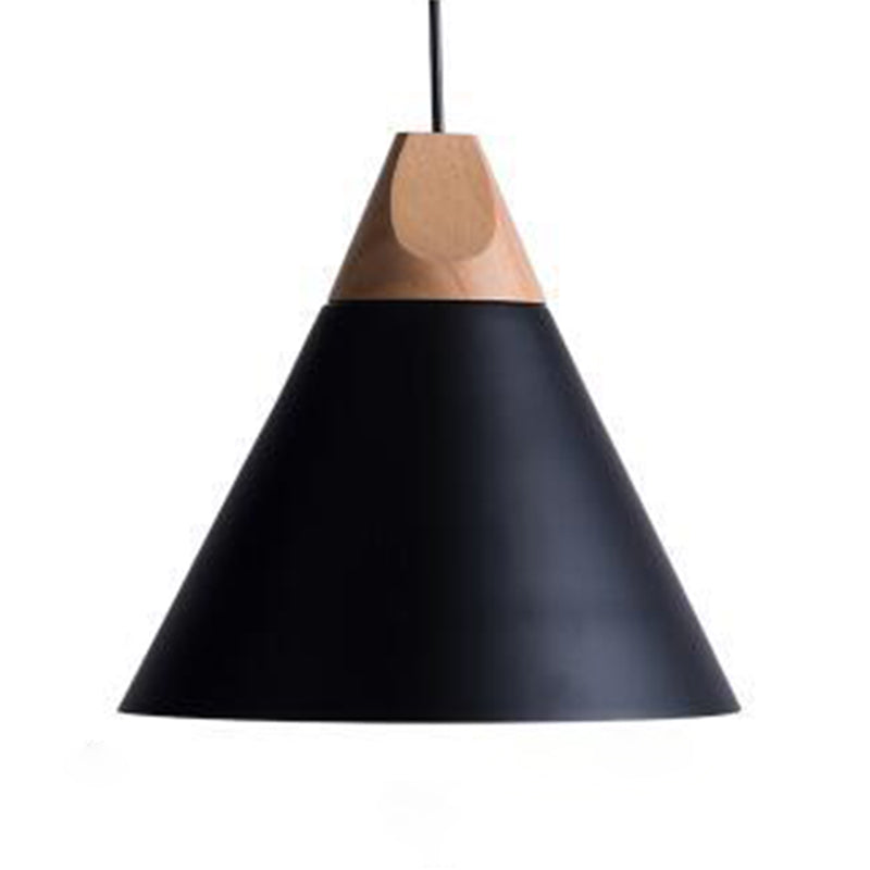 Metal Tapered Hanging Light Nordic Style 1 Light Restaurant Ceiling Pendant Lamp with Wooden Top