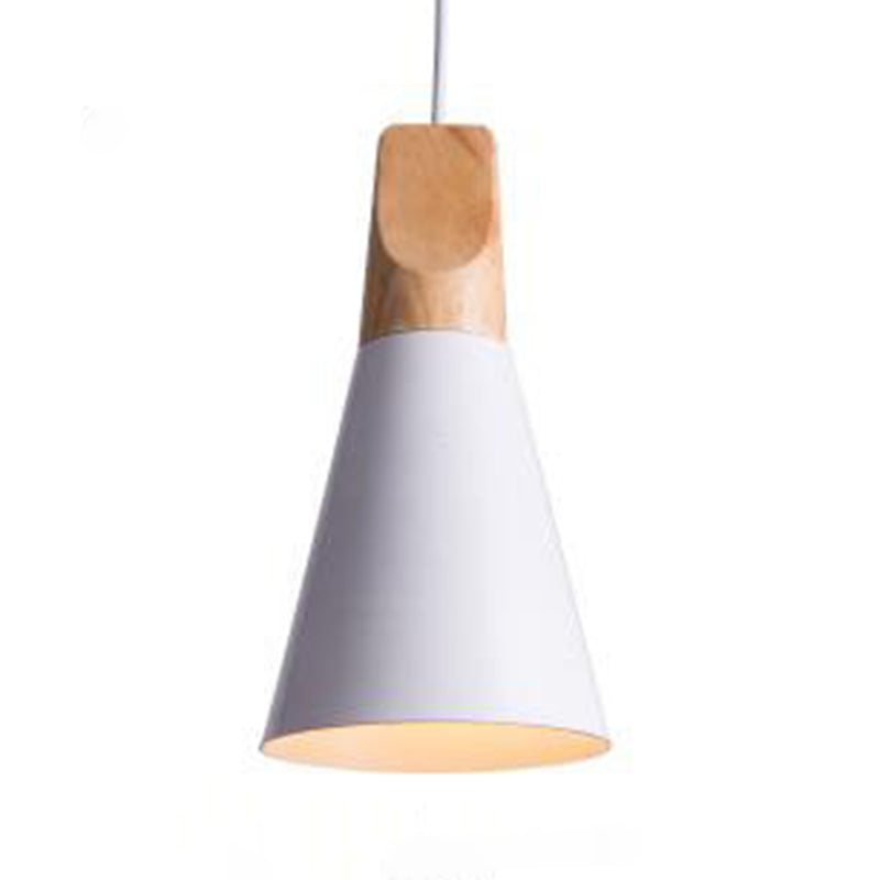 Metal Tapered Hanging Light Nordic Style 1 Light Restaurant Ceiling Pendant Lamp with Wooden Top