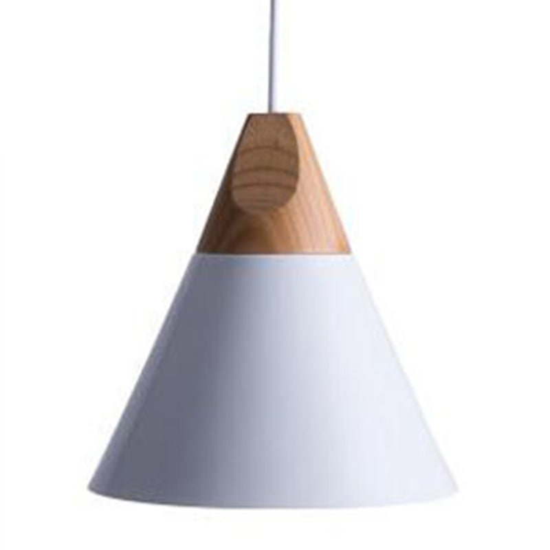 Metal Tapered Hanging Light Nordic Style 1 Light Restaurant Ceiling Pendant Lamp with Wooden Top