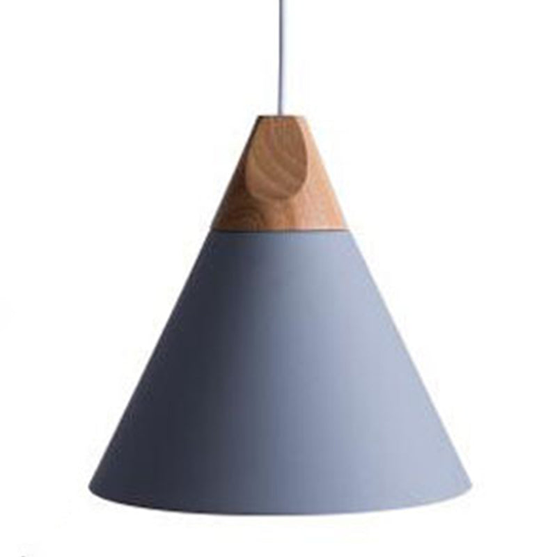 Metal Tapered Hanging Light Nordic Style 1 Light Restaurant Ceiling Pendant Lamp with Wooden Top