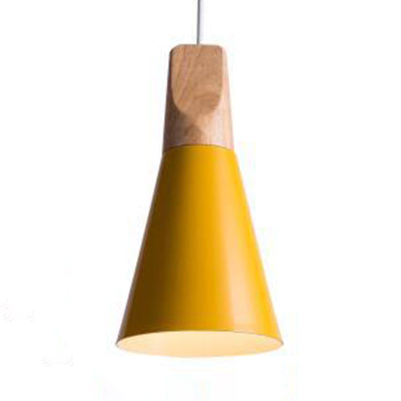 Metal Tapered Hanging Light Nordic Style 1 Light Restaurant Ceiling Pendant Lamp with Wooden Top