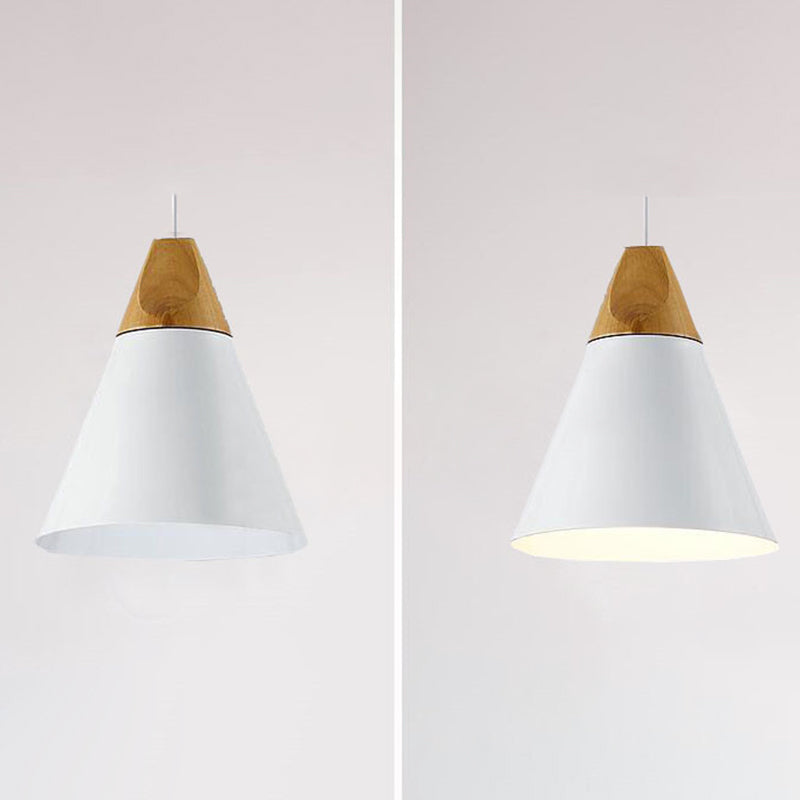 Metal Tapered Hanging Light Nordic Style 1 Light Restaurant Ceiling Pendant Lamp with Wooden Top