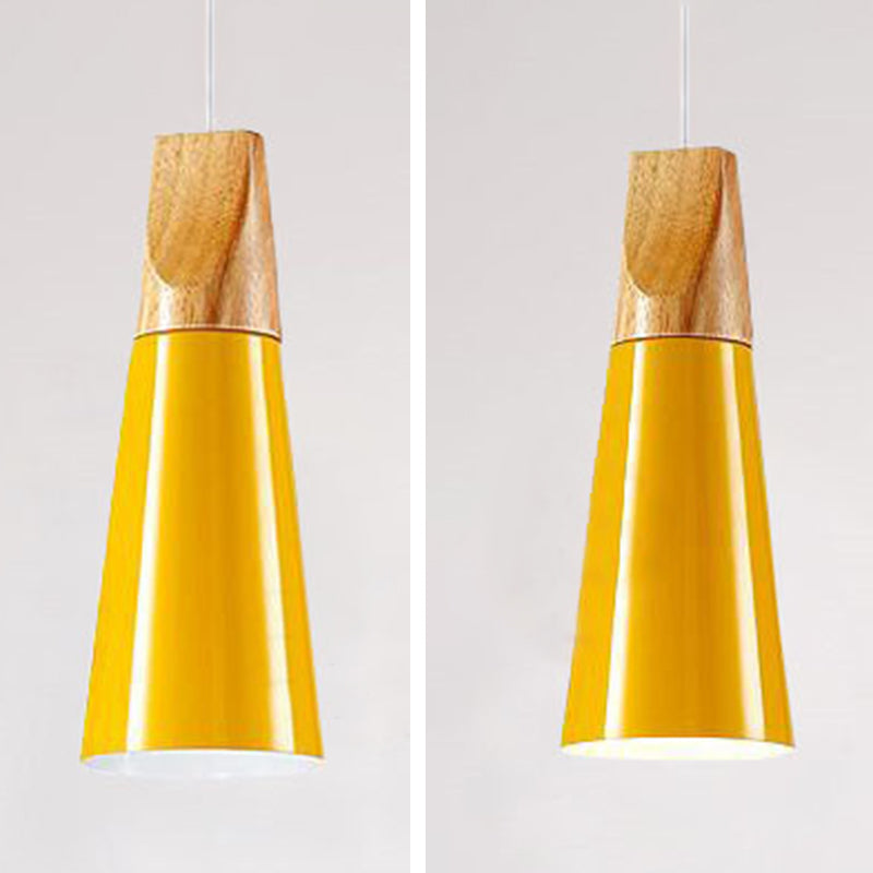 Metal Tapered Hanging Light Nordic Style 1 Light Restaurant Ceiling Pendant Lamp with Wooden Top