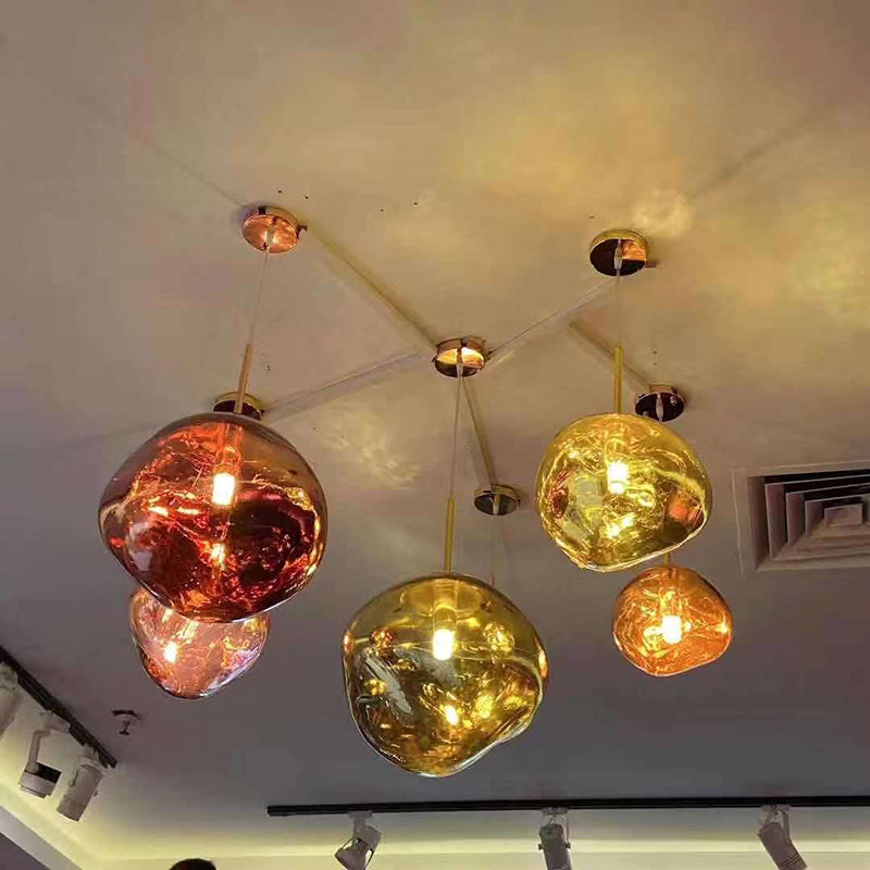 1 Light Rock Ceiling Light Modern Simple Dimpled Blown Glass Ceiling Fixture for Restaurant