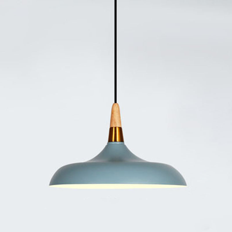 Macarons Industrial Barn Shade Pendant Light Metal 1-Light Restaurant Pendant Lighting with Wooden Top