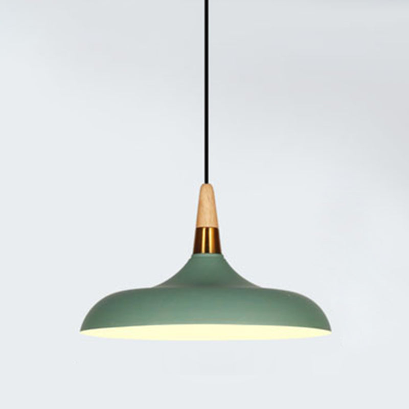 Macarons Industrial Barn Shade Pendant Light Metal 1-Light Restaurant Pendant Lighting with Wooden Top