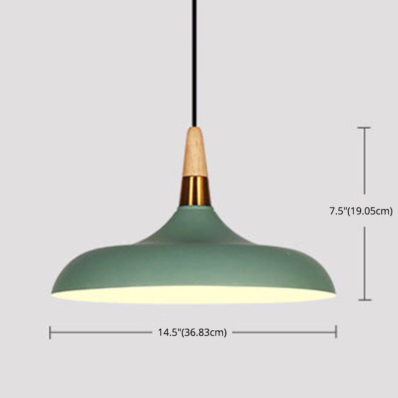 Macarons Industrial Barn Shade Pendant Light Metal 1-Light Restaurant Pendant Lighting with Wooden Top