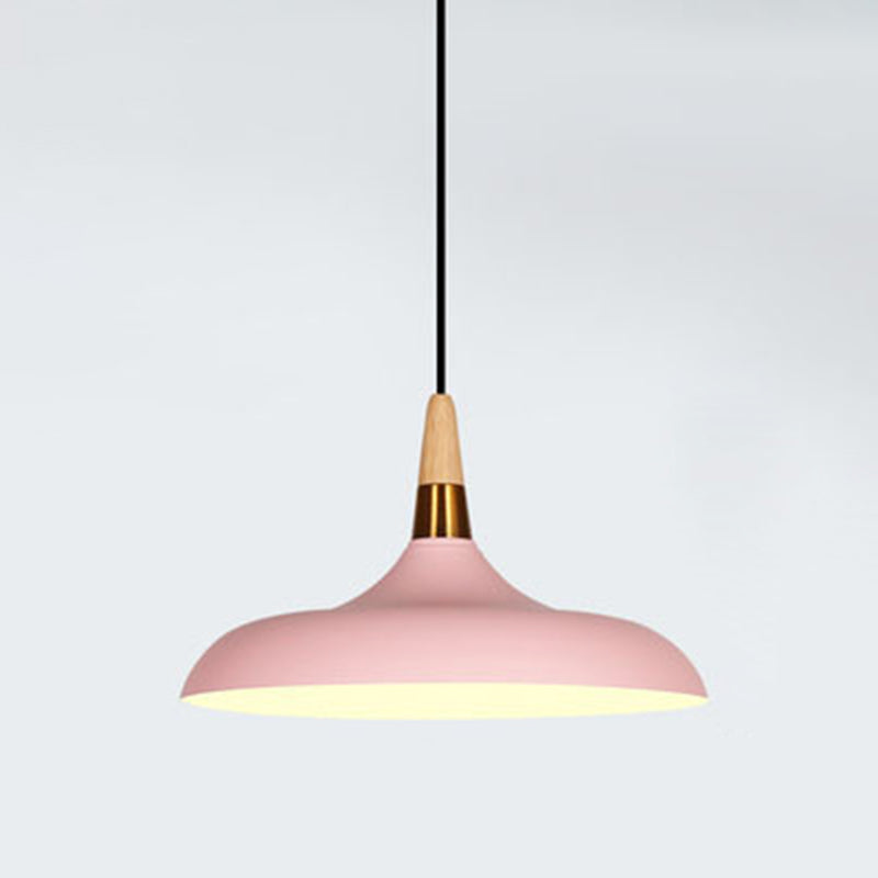 Macarons Industrial Barn Shade Pendant Light Metal 1-Light Restaurant Pendant Lighting with Wooden Top