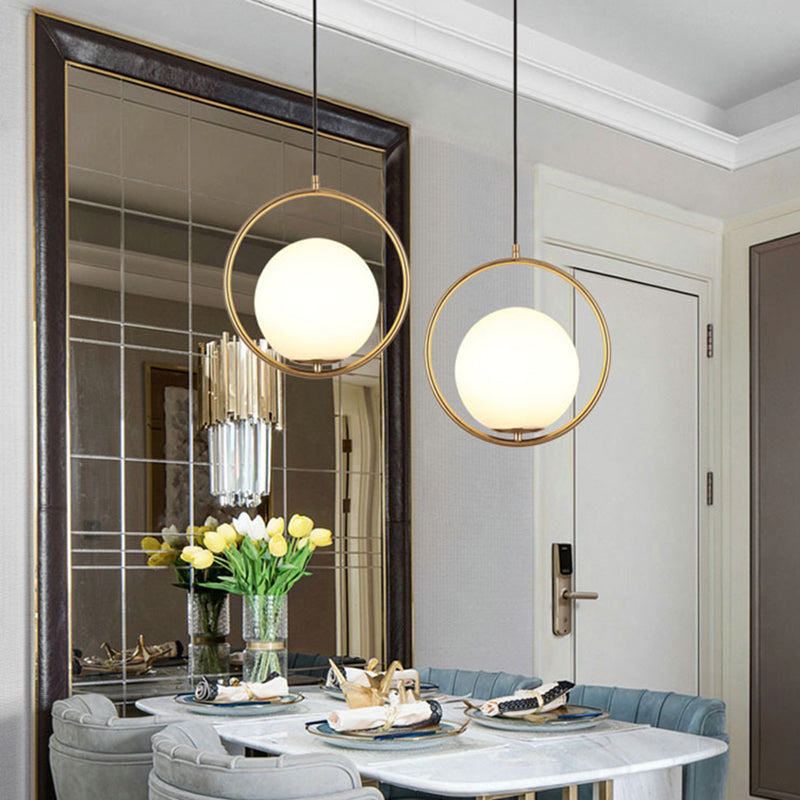 Contemporary Spherical Hanging Light Fixture Glass Bedroom Pendant Ceiling Light in White