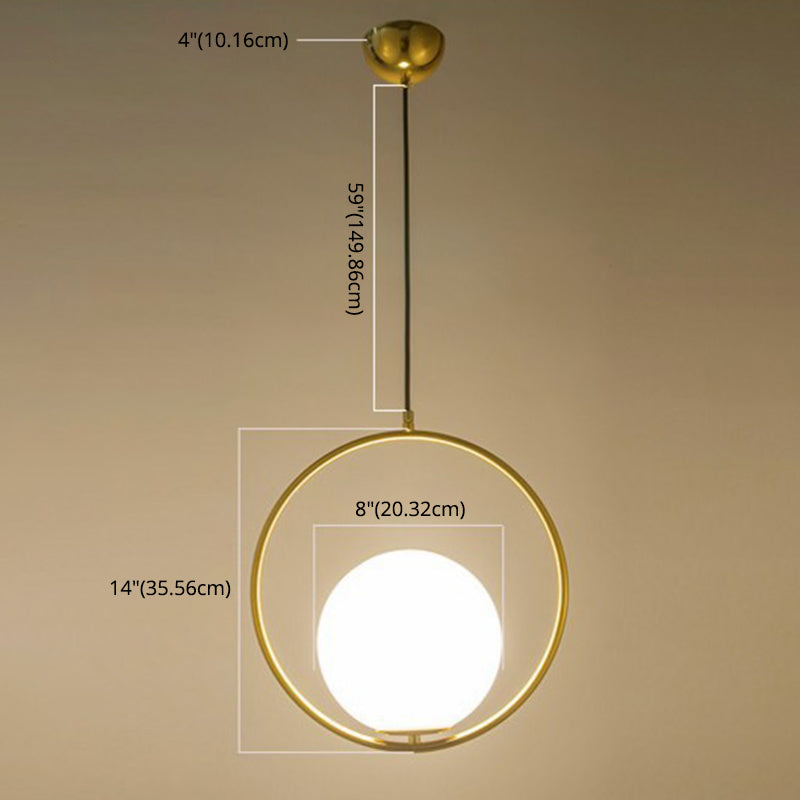 Contemporary Spherical Hanging Light Fixture Glass Bedroom Pendant Ceiling Light in White