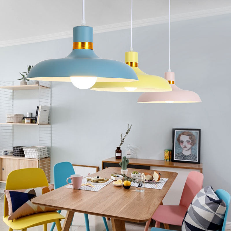 Shaded Metal Ceiling Pendant Lamp Macaron Style Down Lighting Pendant for Dinning Room