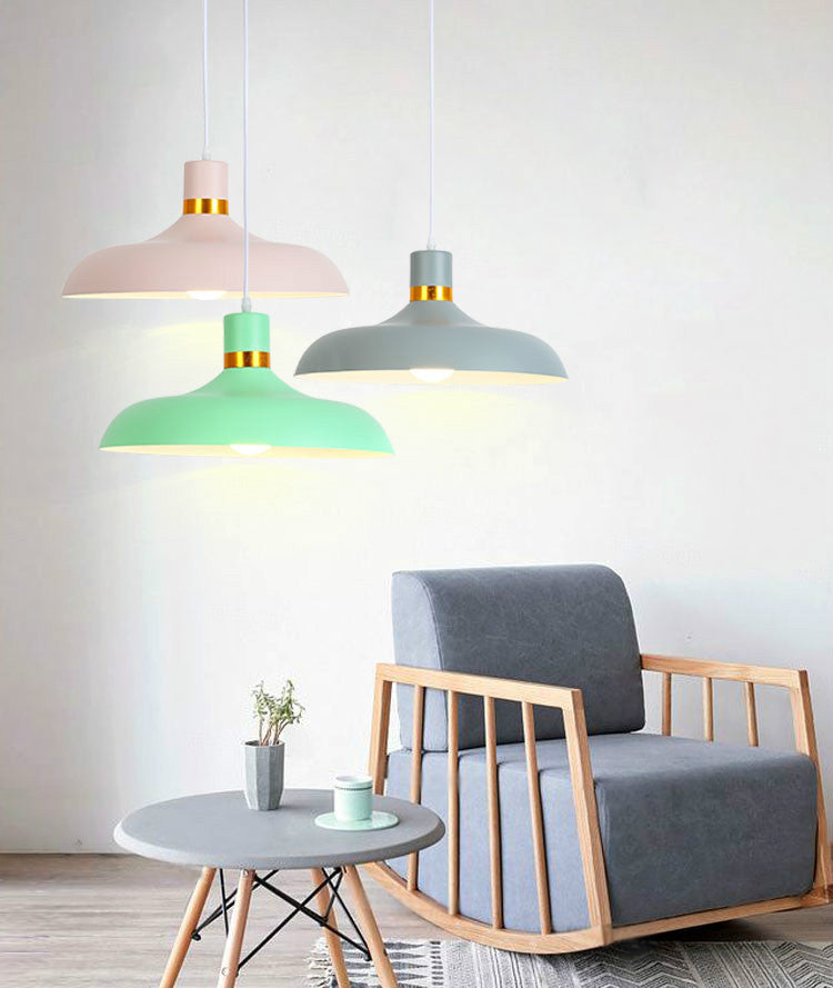 Shaded Metal Ceiling Pendant Lamp Macaron Style Down Lighting Pendant for Dinning Room