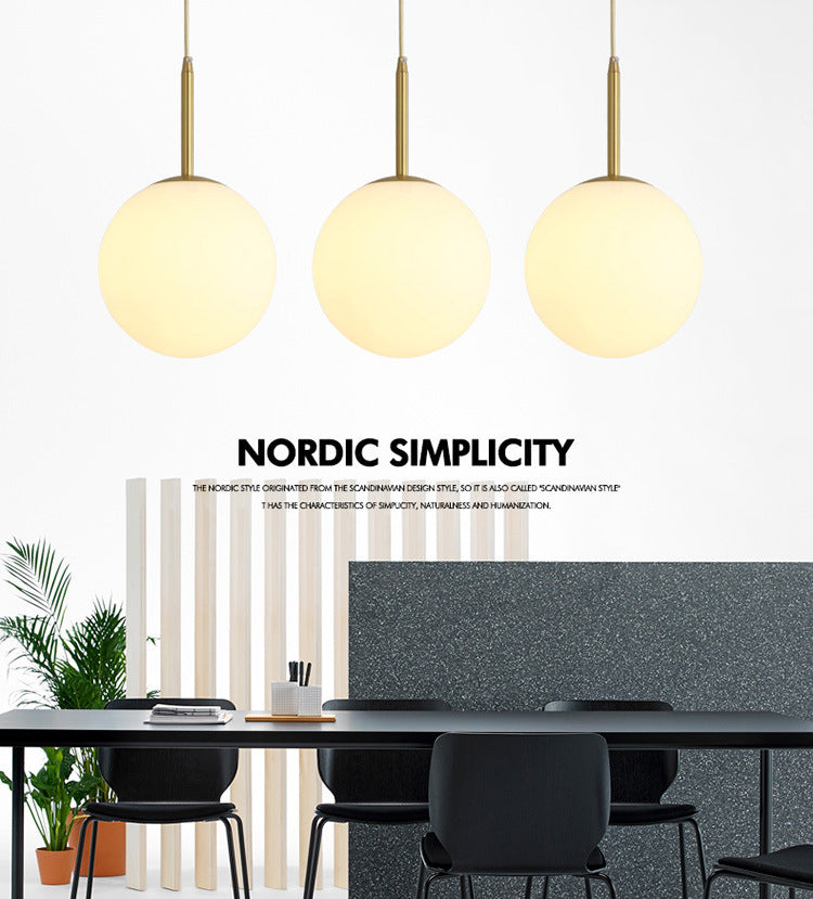 Spherical Dinning Room Pendant Ceiling Light Glass Nordic Pendant Light Kit in White