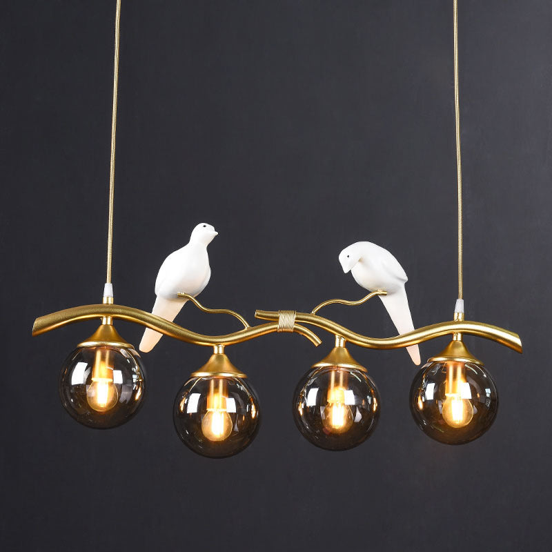 Lámpara de la isla esférica lámpara de vidrio moderno luz colgante con decoración de pájaros