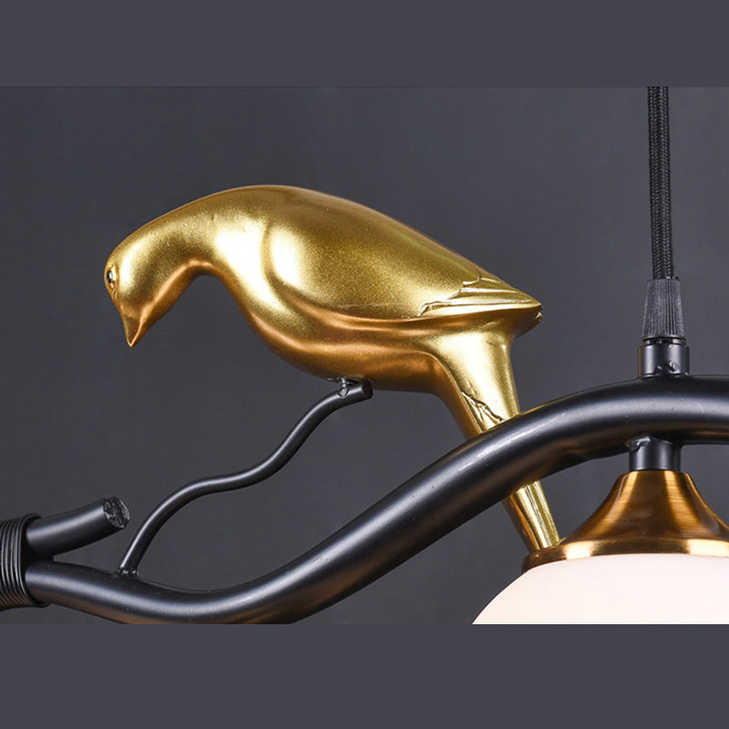 Lámpara de la isla esférica lámpara de vidrio moderno luz colgante con decoración de pájaros