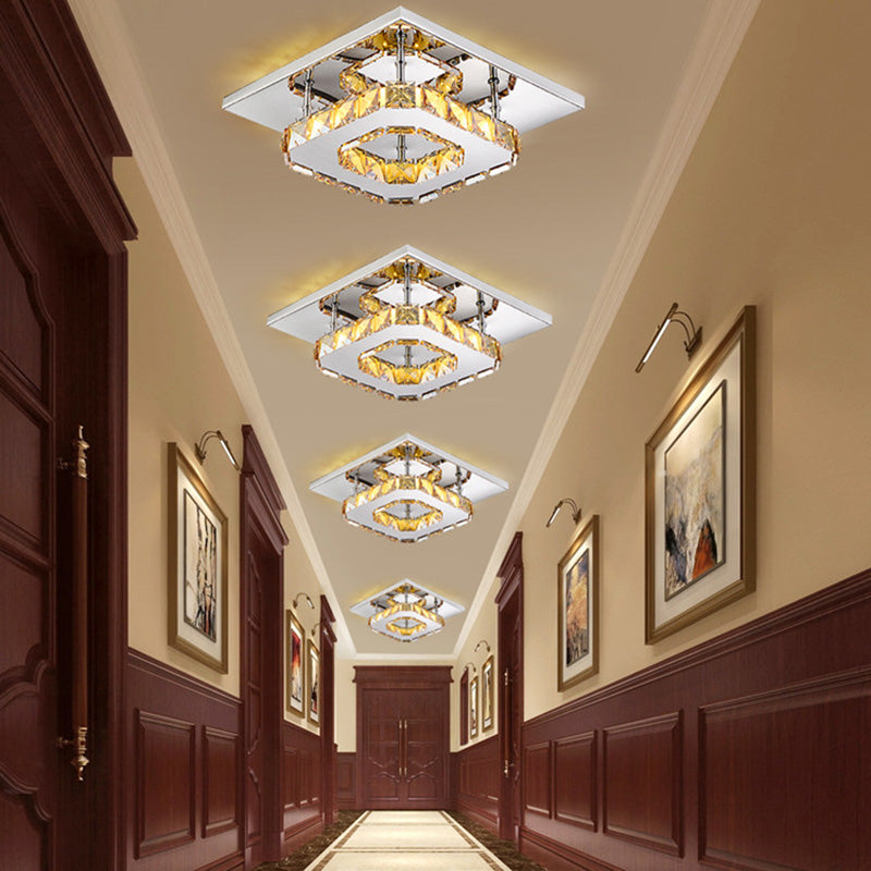 Lampe de plafond encastrée en bloc de cristal minimaliste moderne, éclairage LED encastré de forme carrée pour chambre à coucher