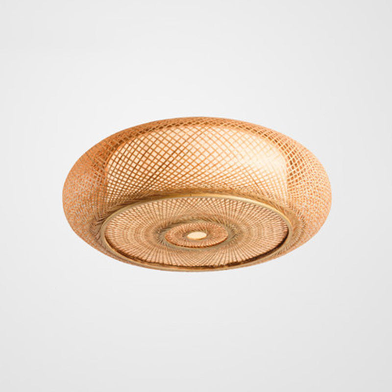 Lámpara de techo de montaje empotrado de tambor curvo de estilo moderno, iluminación de montaje empotrado de bambú Beige para sala de estar