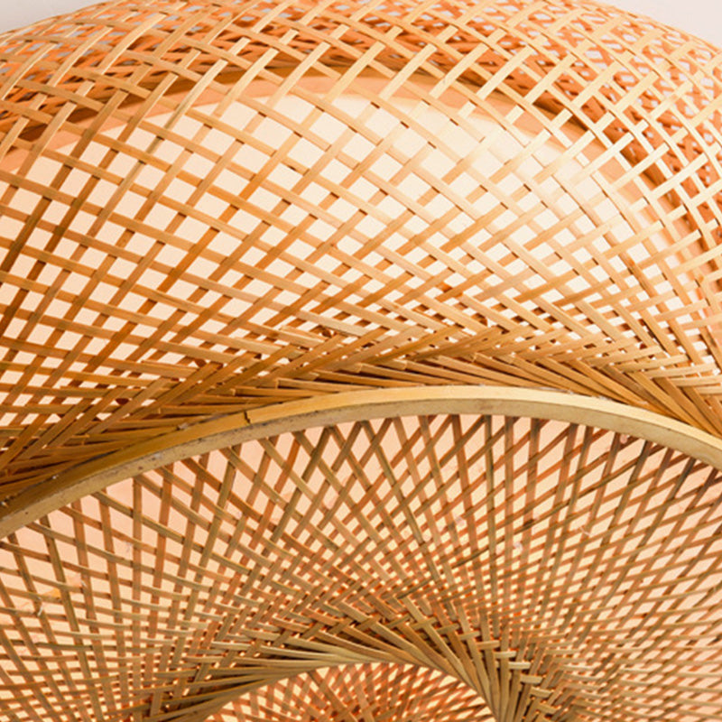 Lámpara de techo de montaje empotrado de tambor curvo de estilo moderno, iluminación de montaje empotrado de bambú Beige para sala de estar