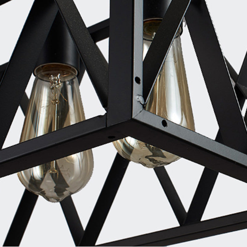 4-Lights Industrial Style Rectangular Island Light Black Wrought Iron Cage Hanging Light for Bar Restaurant