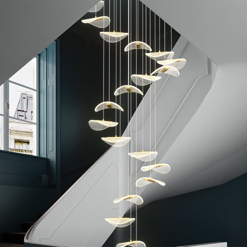Lotus Leaf Shaped Acrylic Pendant Lamp Simplicity Brass LED Multiple Hanging Light for Stairs