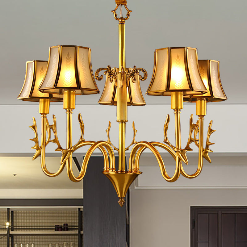 Metal Gold Chandelier Lighting Curved Arm 3/5/6 Lights Colonialist Hanging Lamp Kit