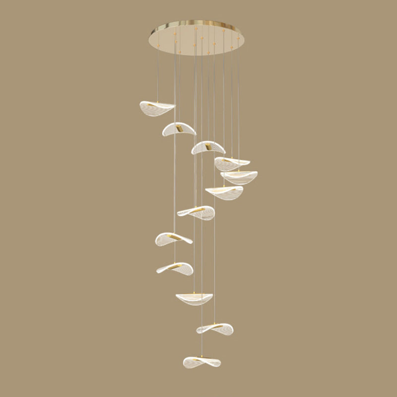 Lotus Leaf Shaped Acrylic Pendant Lamp Simplicity Brass LED Multiple Hanging Light for Stairs