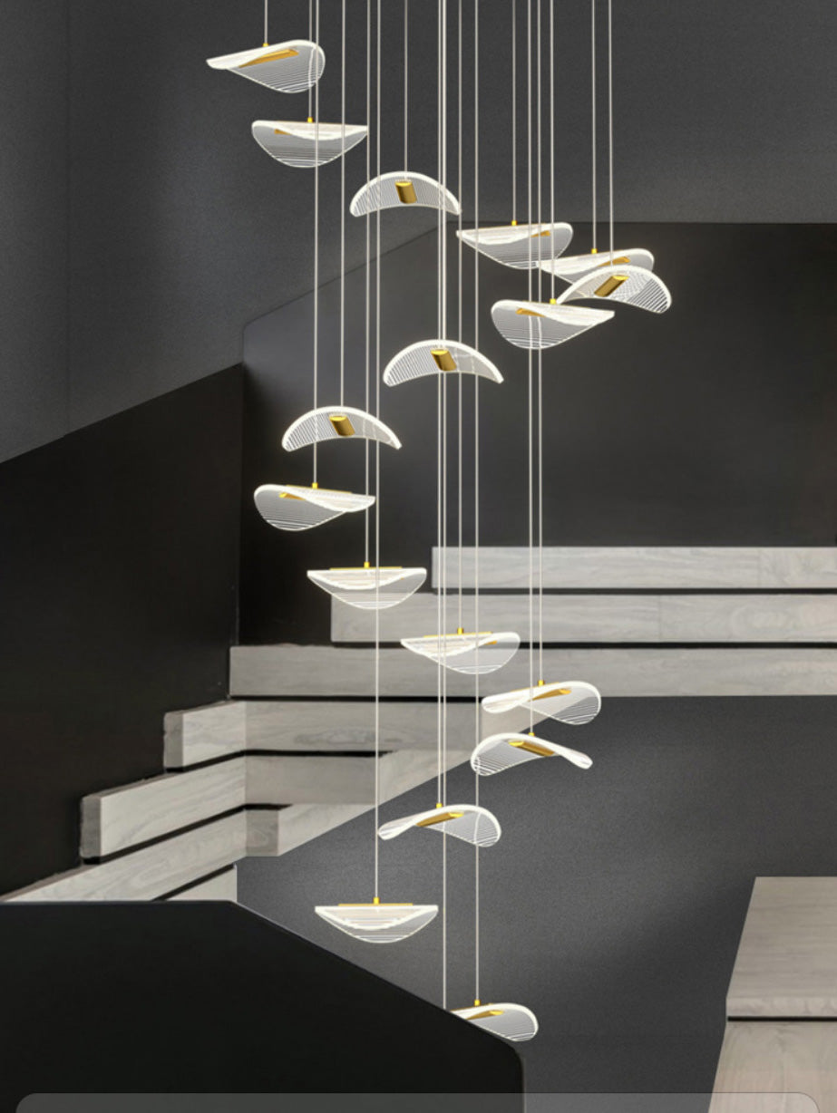 Lotus Leaf Shaped Acrylic Pendant Lamp Simplicity Brass LED Multiple Hanging Light for Stairs