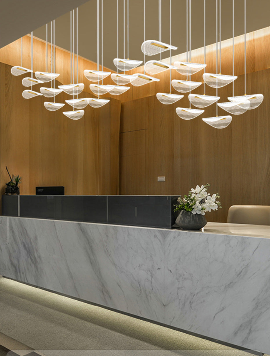 Lotus Leaf Shaped Acrylic Pendant Lamp Simplicity Brass LED Multiple Hanging Light for Stairs