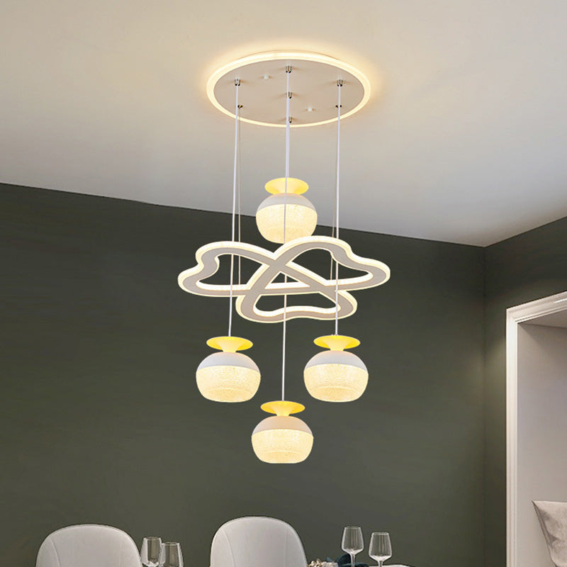 Modern 5-licht hanglamp Licht armatuur Wit wijnglas en klaver multi-plafondlicht met acrylschaduw