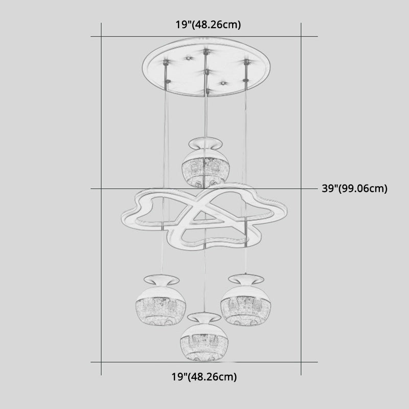 Modern 5-licht hanglamp Licht armatuur Wit wijnglas en klaver multi-plafondlicht met acrylschaduw