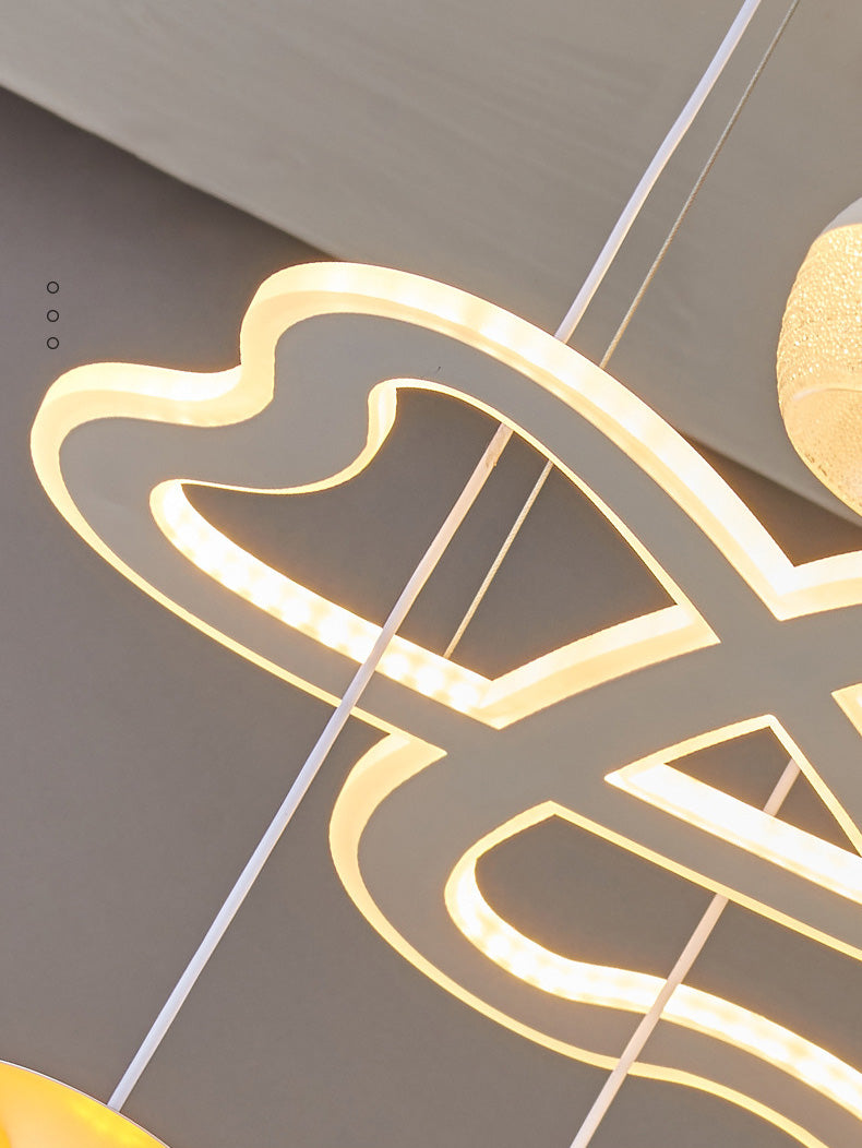 Modern 5-licht hanglamp Licht armatuur Wit wijnglas en klaver multi-plafondlicht met acrylschaduw