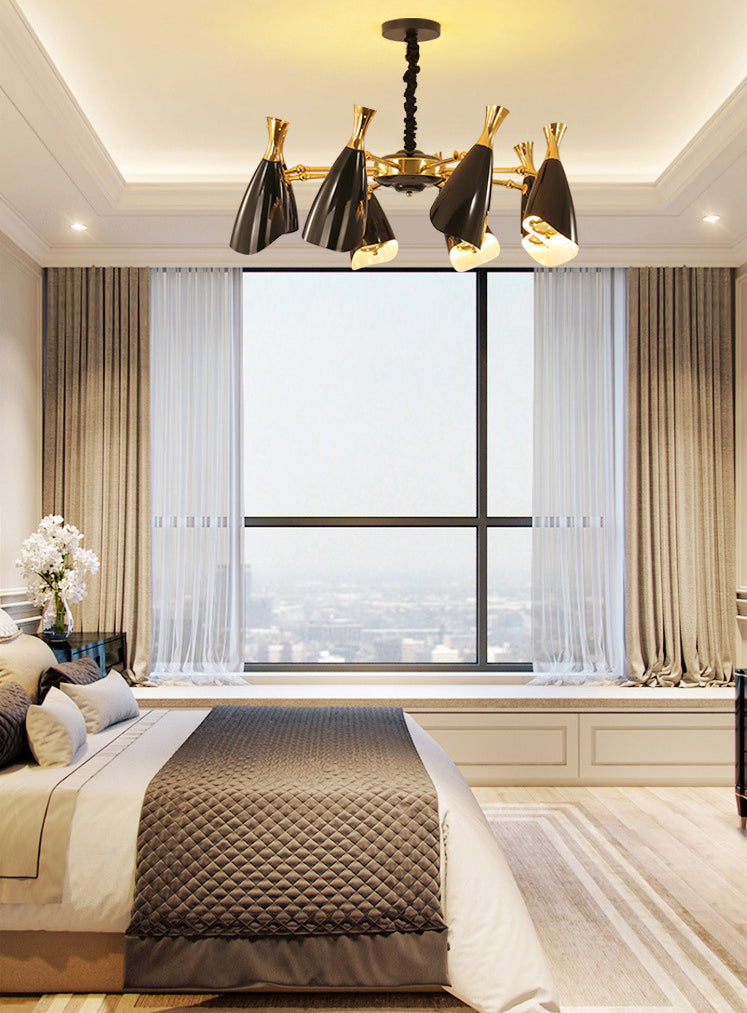 Trompeta negra colgante colgante de la lámpara de metal contemporánea accesorio de iluminación