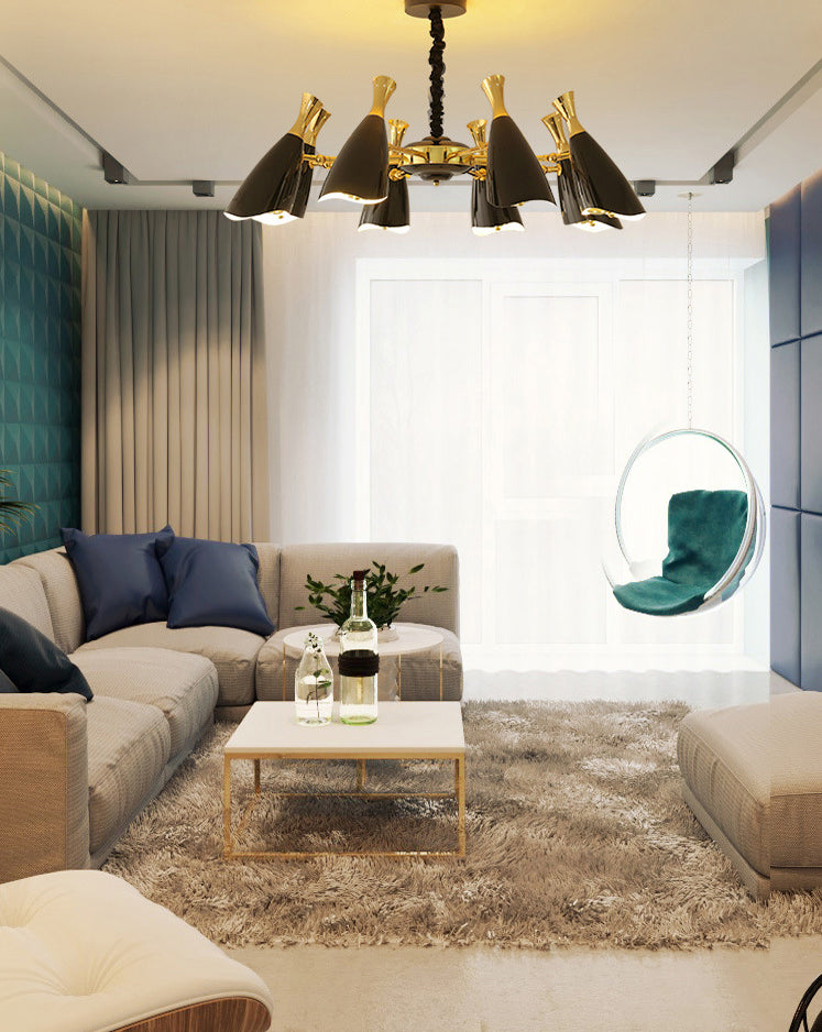 Trompeta negra colgante colgante de la lámpara de metal contemporánea accesorio de iluminación