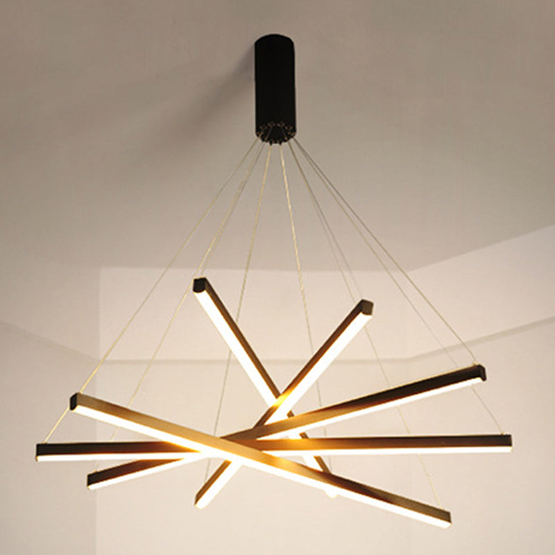 Linear Ceiling Pendant Light Minimalist Style Metal LED Black Chandelier Pendant Light