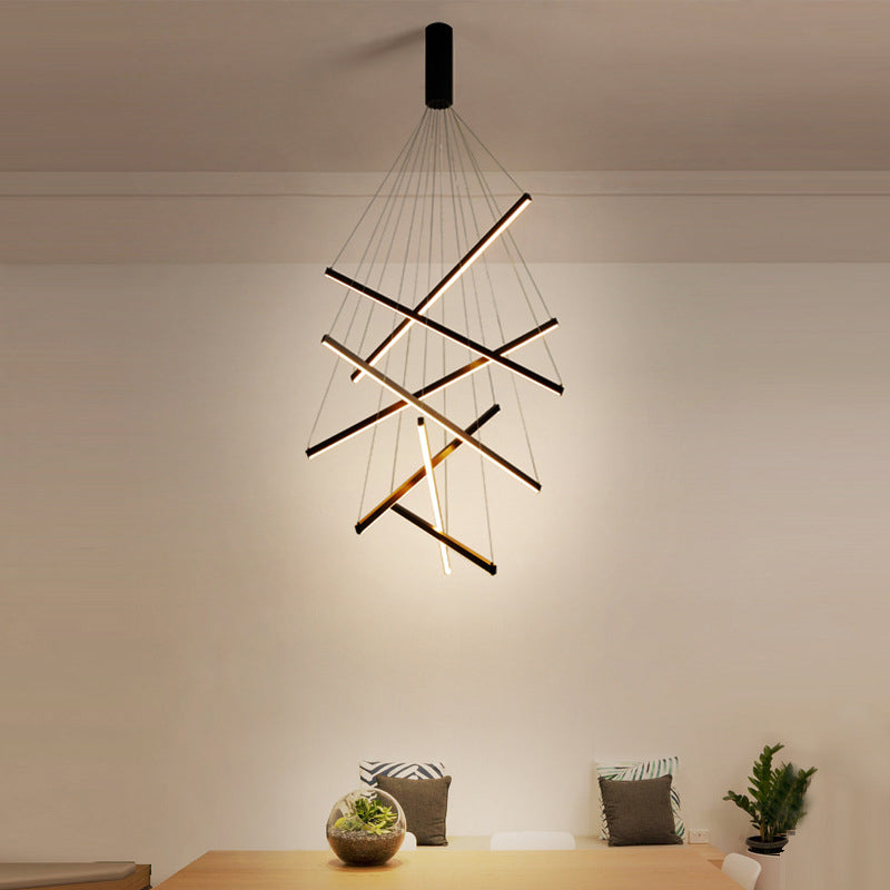 Linear Ceiling Pendant Light Minimalist Style Metal LED Black Chandelier Pendant Light