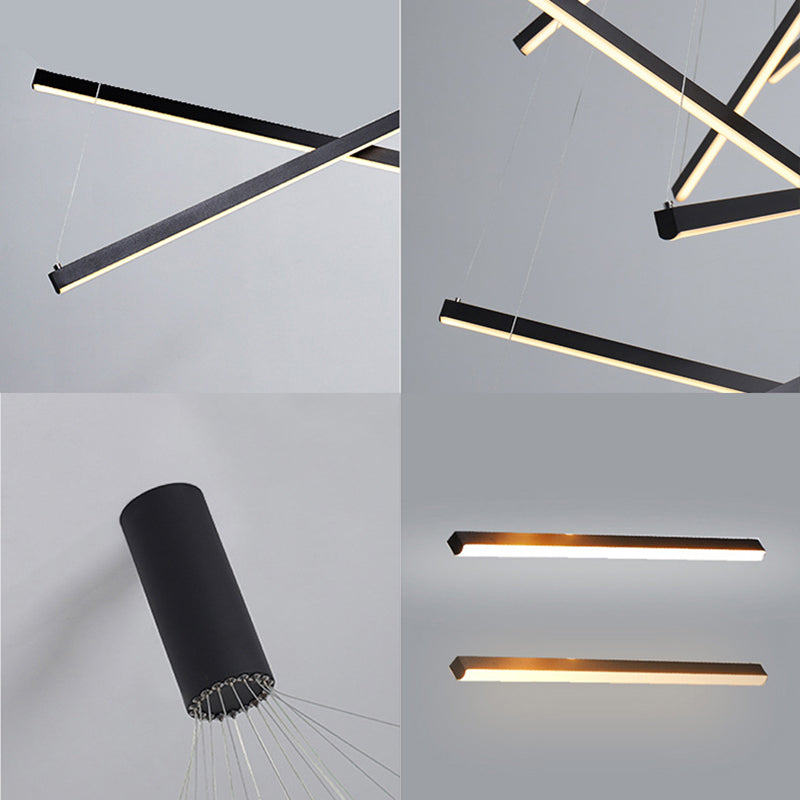 Linear Ceiling Pendant Light Minimalist Style Metal LED Black Chandelier Pendant Light