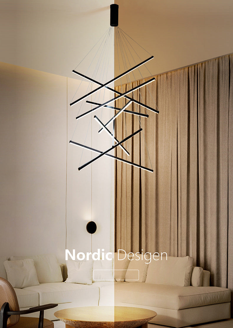 Linear Ceiling Pendant Light Minimalist Style Metal LED Black Chandelier Pendant Light